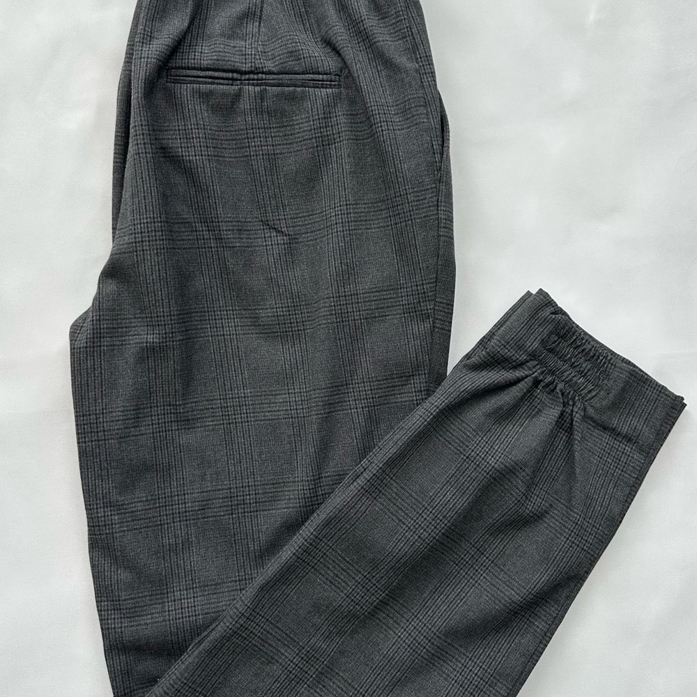 Zara Basic Collection Gray Plaid Drawstring Taper… - image 5